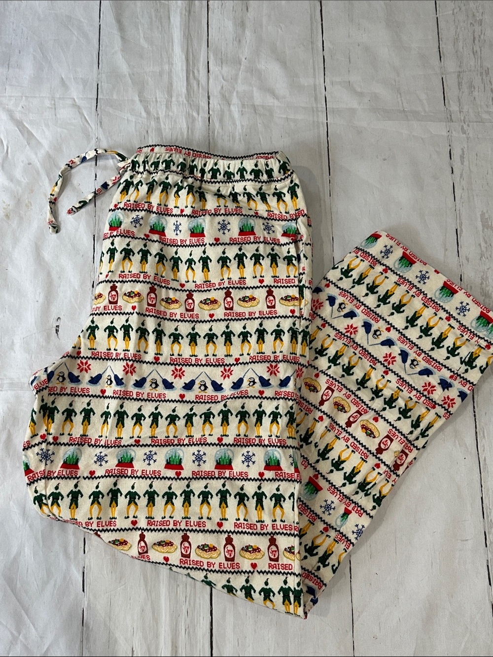 Hanna Andersson Cream Holiday Buddy thr Elf Print Pajama Pants organic large